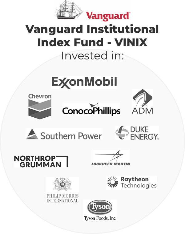 VINIX is invested in fosil fuel companies, arms manufacturers, and other environmentally and socially unsustainable industries